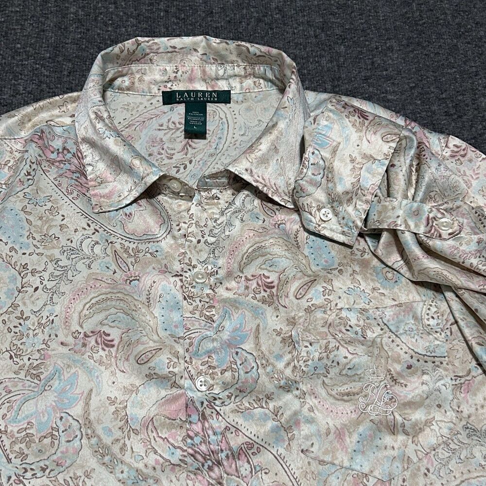 Lauren Ralph Lauren Women's Paisley Satin Night Gown Roll Tab Sleeves PJs (Sz L)